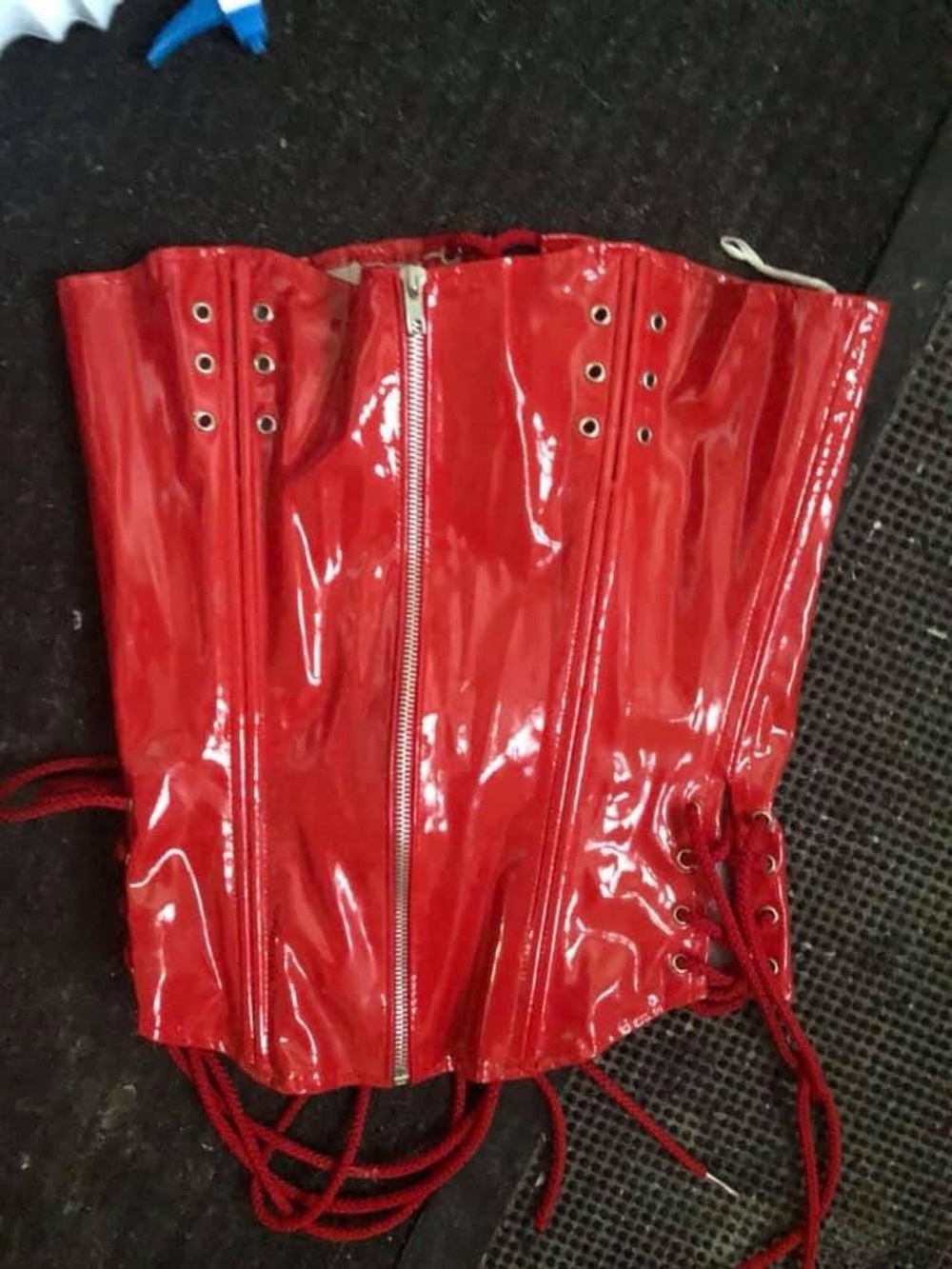 Vintage Red Patent Lace-Up Corset Bodysuit